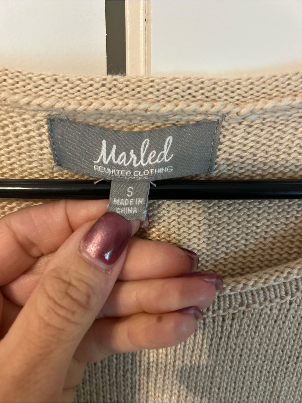 Marled Beige Crewneck Sweater with Light Blue 'beach' Embroidery - Picture 4 of 6